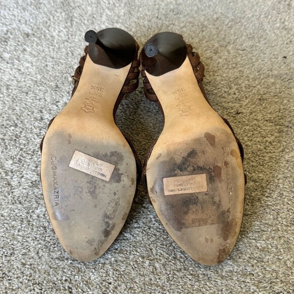 Like New BCBGMAXAZRIA Brown/Gold Leather Heels Size 5.5 - Picture 5 of 7